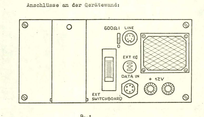 Technical drawing of the back of the device, with power and data inputs and line output.